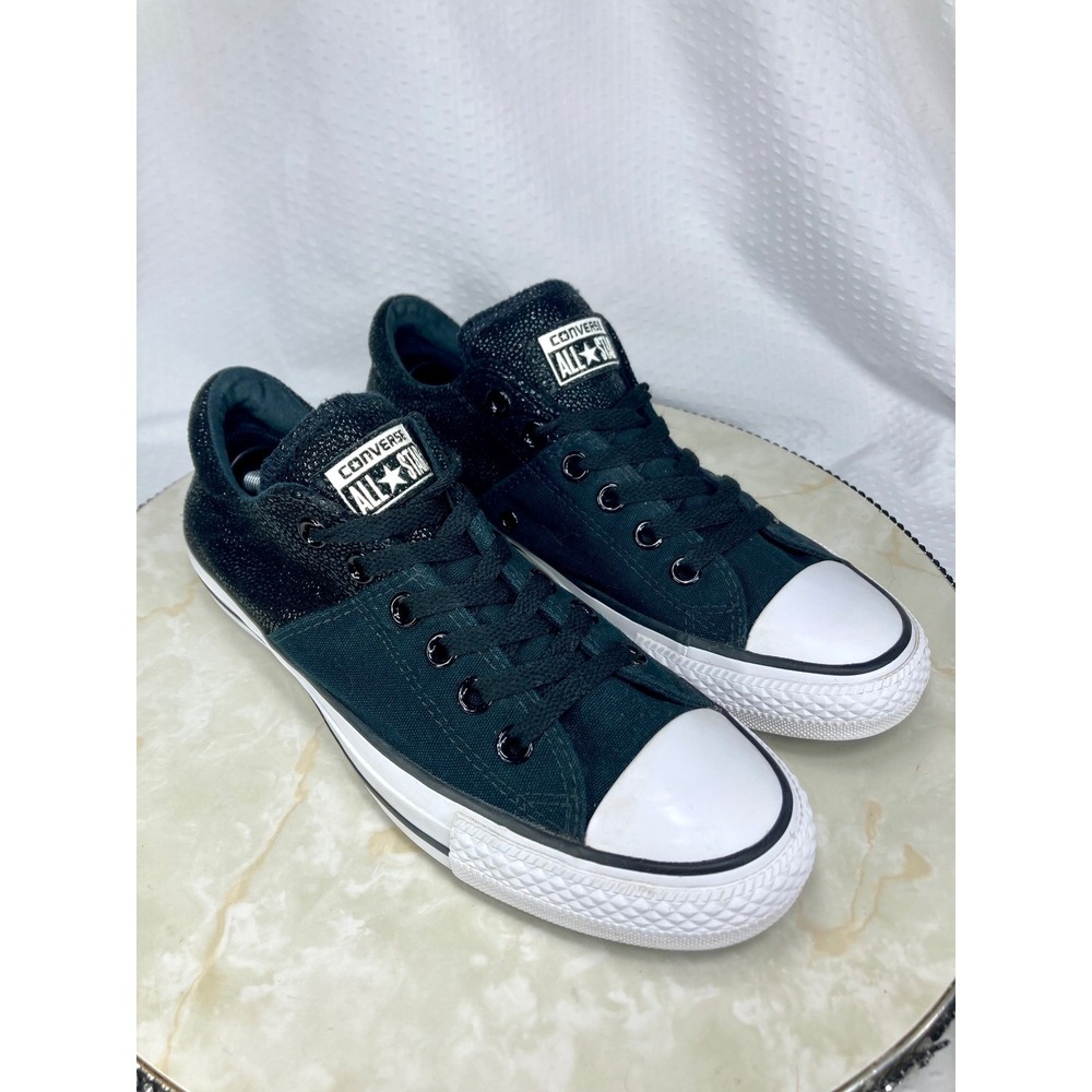 Converse Metallic Texture Canvas Low Top Shoes Womens 8.5 Black Leather Sneakers